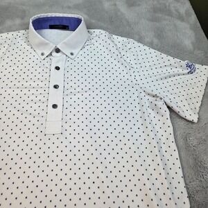 Greyson Polo Shirt Mens Med White Navy Micro Pattern Golf Performance KCC 1914